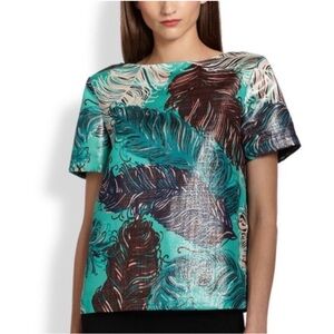 Kate Spade Regal Plumes Shimmer Metallic Jacquard Feather Print Top